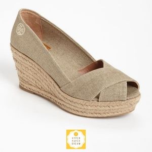 Tory Burch Filipa Canvas Open Toe Wedges